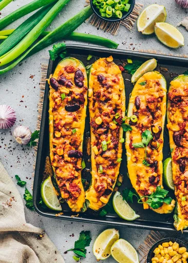 Barquitos de calabacín rellenos veganos