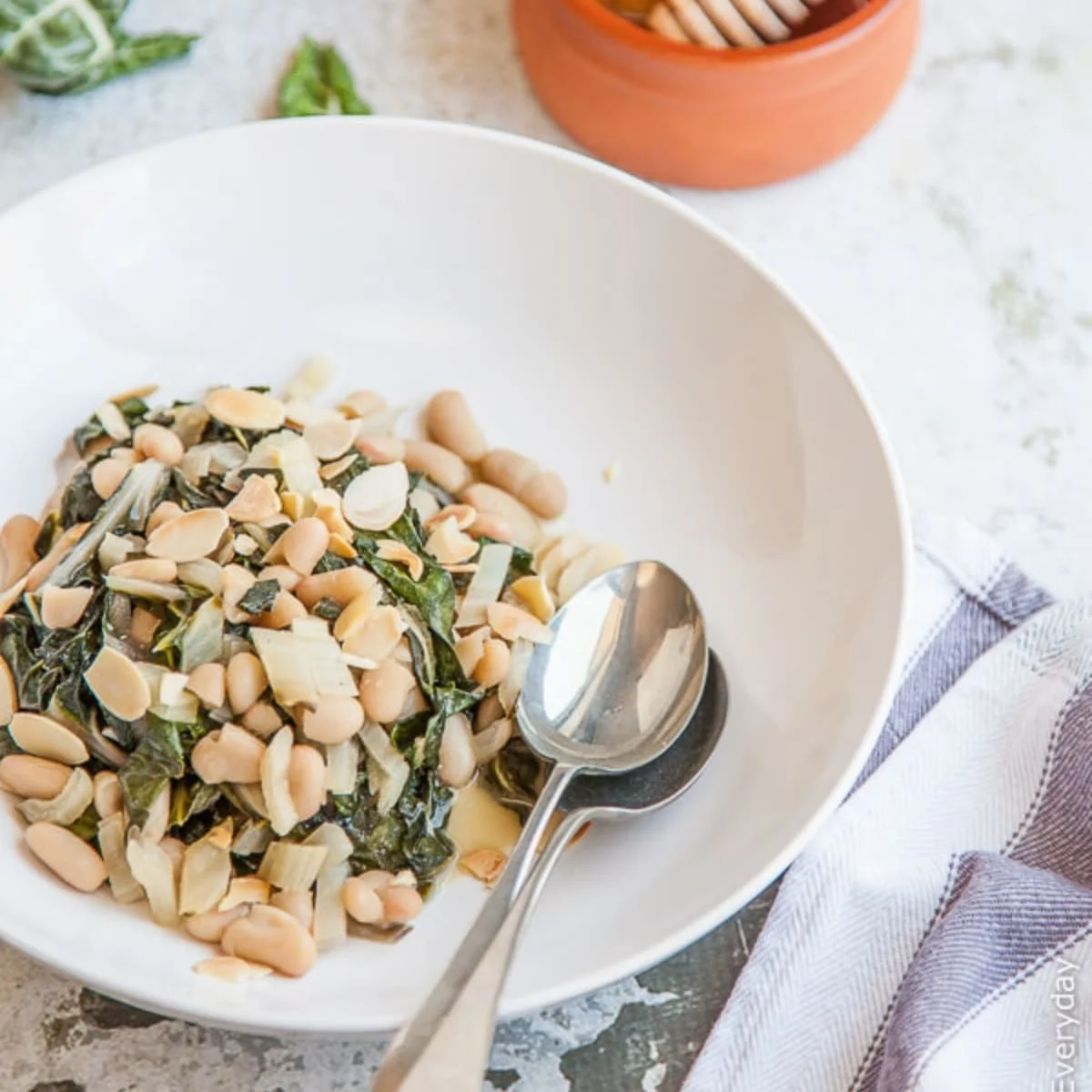 Silverbeet with Cannellini Beans, Honey and Almonds