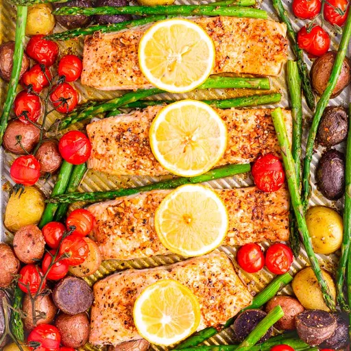 Salmón y verduras a la bandeja