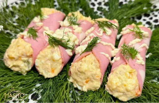 Canelones de mortadella y ensaladilla rusa
