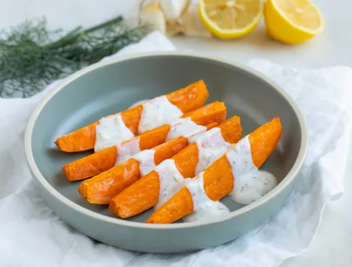 Boniatos asados con salsa de yogur al limón y eneldo
