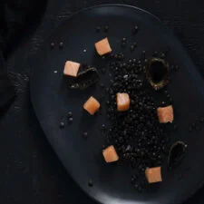 Salmon Mi-Cuit with Black Beluga Lentils