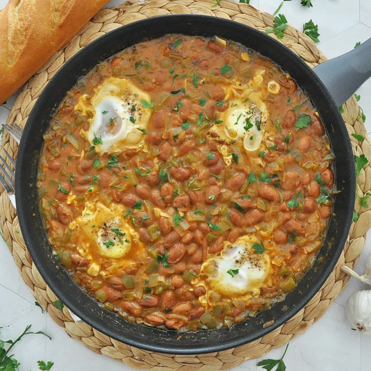 Spanish Pinto Beans and Eggs | Huevos Escalfados con Judías Pintas