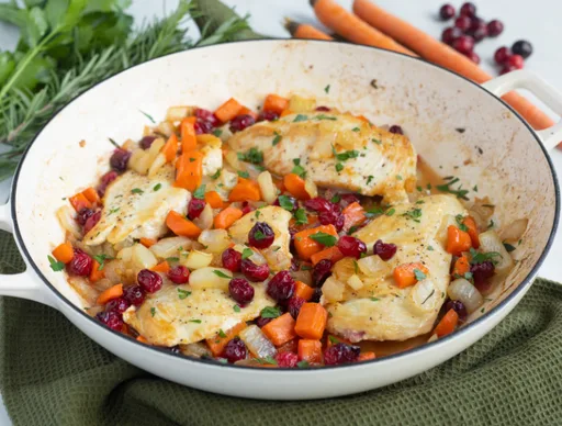 Pollo asado con verduras y arándanos