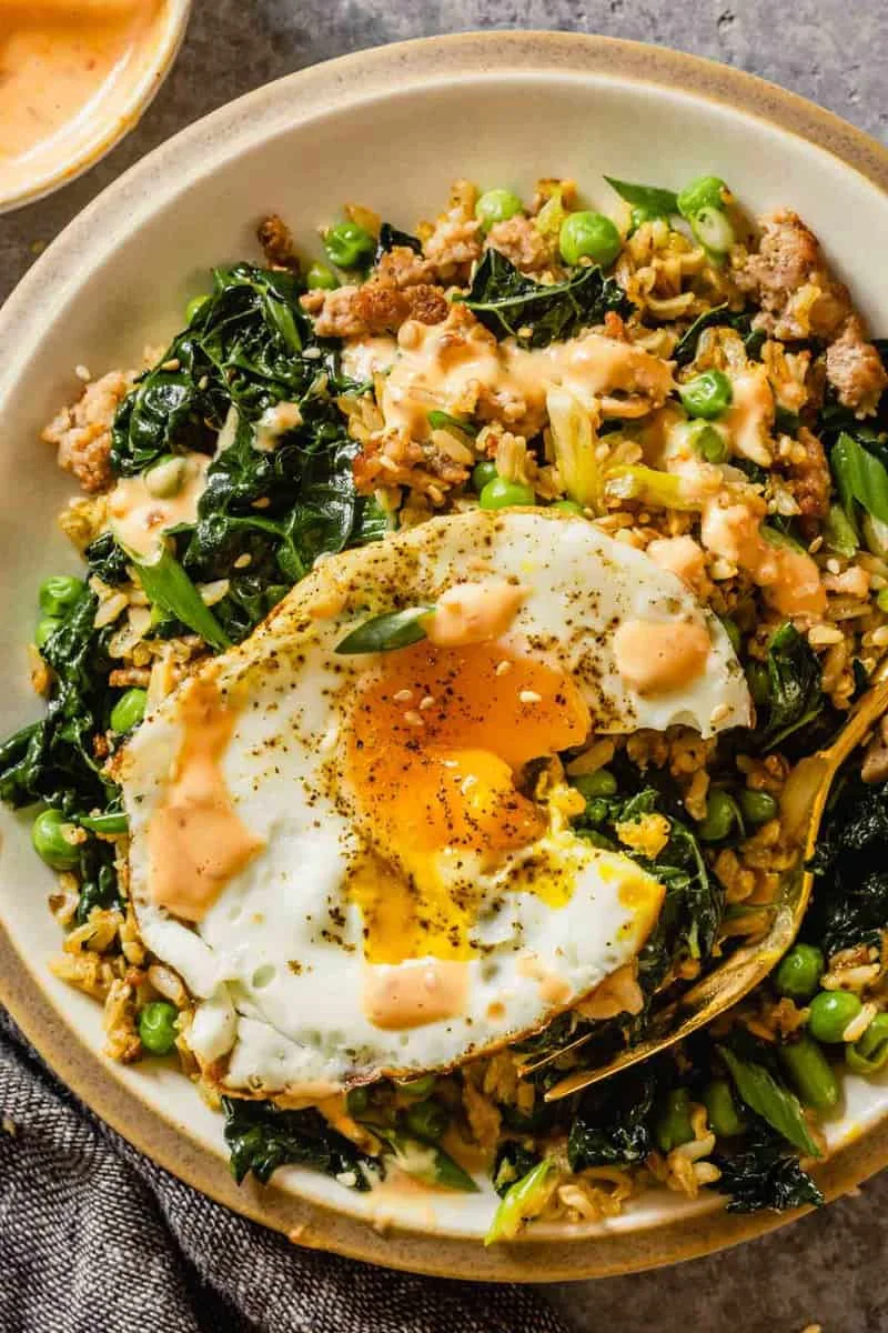 Breakfast Pork Fried Rice with Kale
