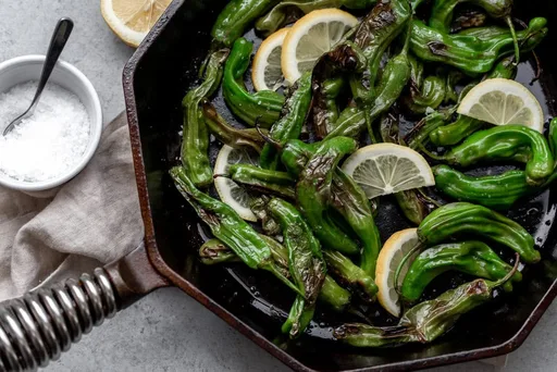 Blistered Shishito Peppers with Sea Salt and Lemon