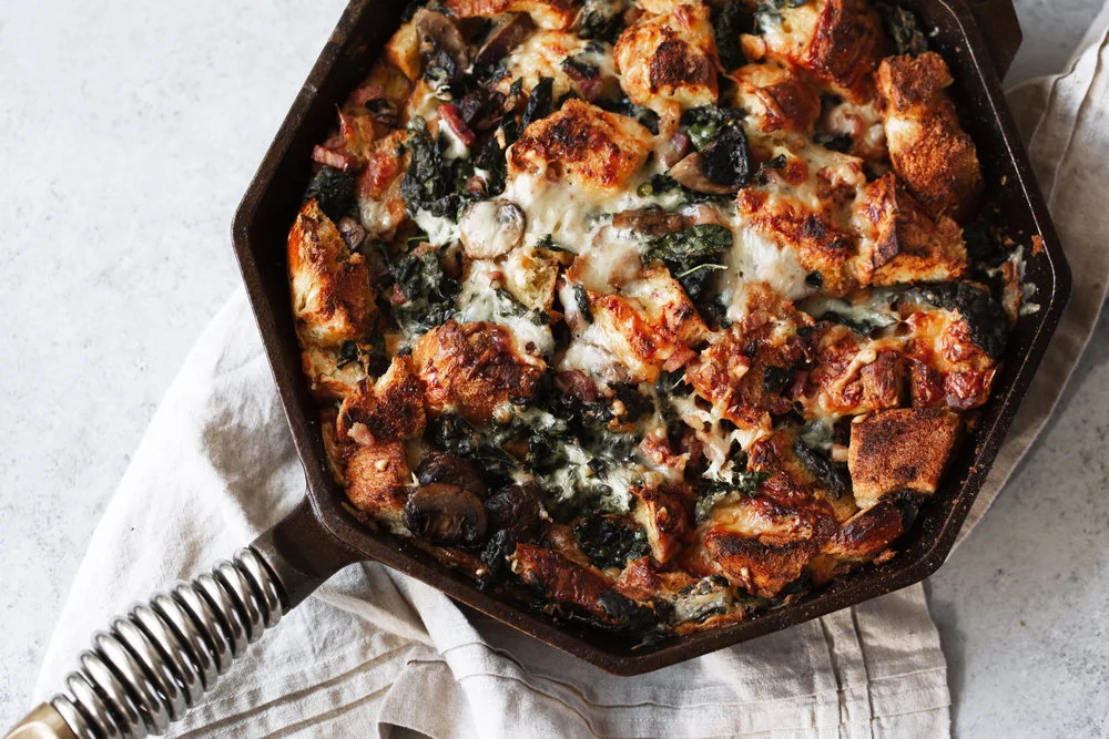 Cheesy Mushroom and Kale Brioche Strata Recipe