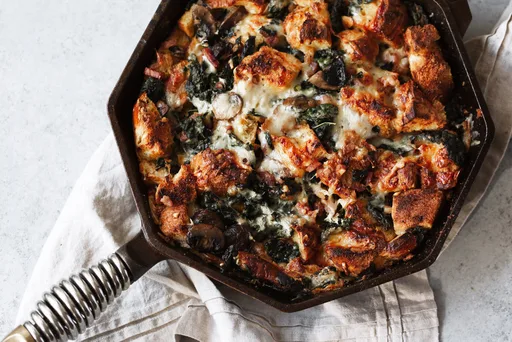 Cheesy Mushroom and Kale Brioche Strata Recipe