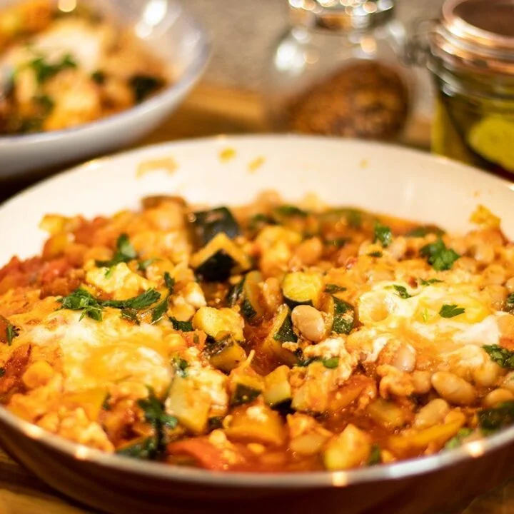Quick Stovetop Briam with Eggs: Ratatouille Shakshuka