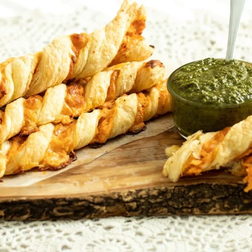 TRENZAS DE HOJALDRE DE PIMIENTO ROJO Y FETA