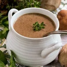 Wild Mushroom and Black Garlic Soup