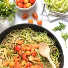 Zucchini Noodles with Minced Beef & Mini Heirloom Tomatoes
