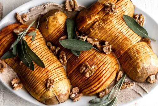 Honey Glazed Hasselback Butternut Squash with Cinnamon Mascarpone