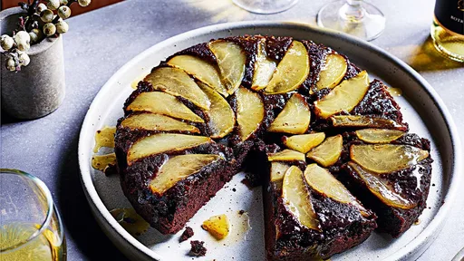 Chocolate and pear upside-down cake