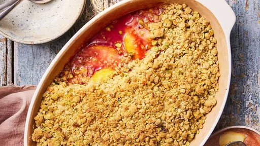 Nectarine and pistachio crumble