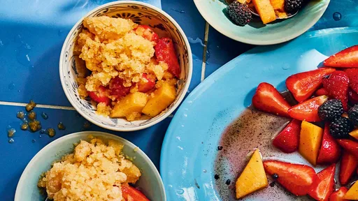 Vanilla-macerated fruit salad with cantaloupe granita
