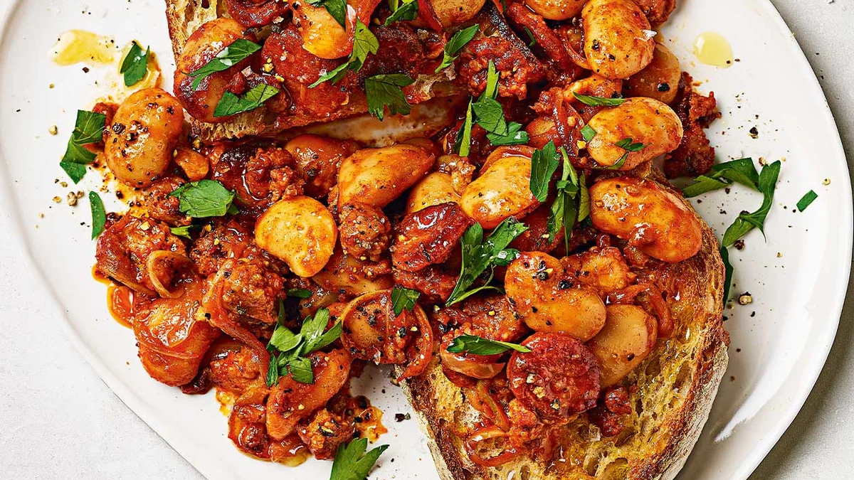 Cheat's fabada on toast