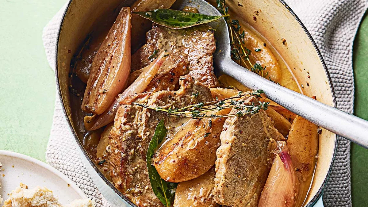 Cider-braised pork and pears