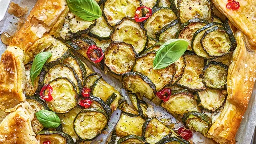 Courgette and basil galette with chilli honey