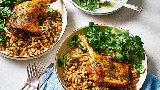 Duck with French onion pearl barley