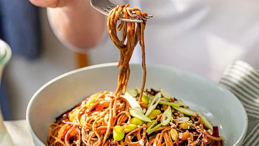 Rainbow slaw soba noodles