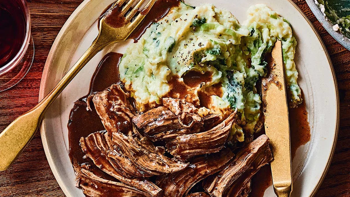Red wine, bay and peppercorn braised pork