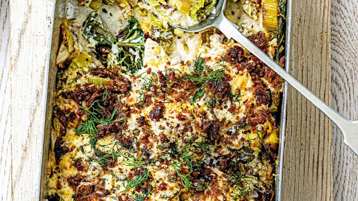 Smoked fish gratin with rye crumbs
