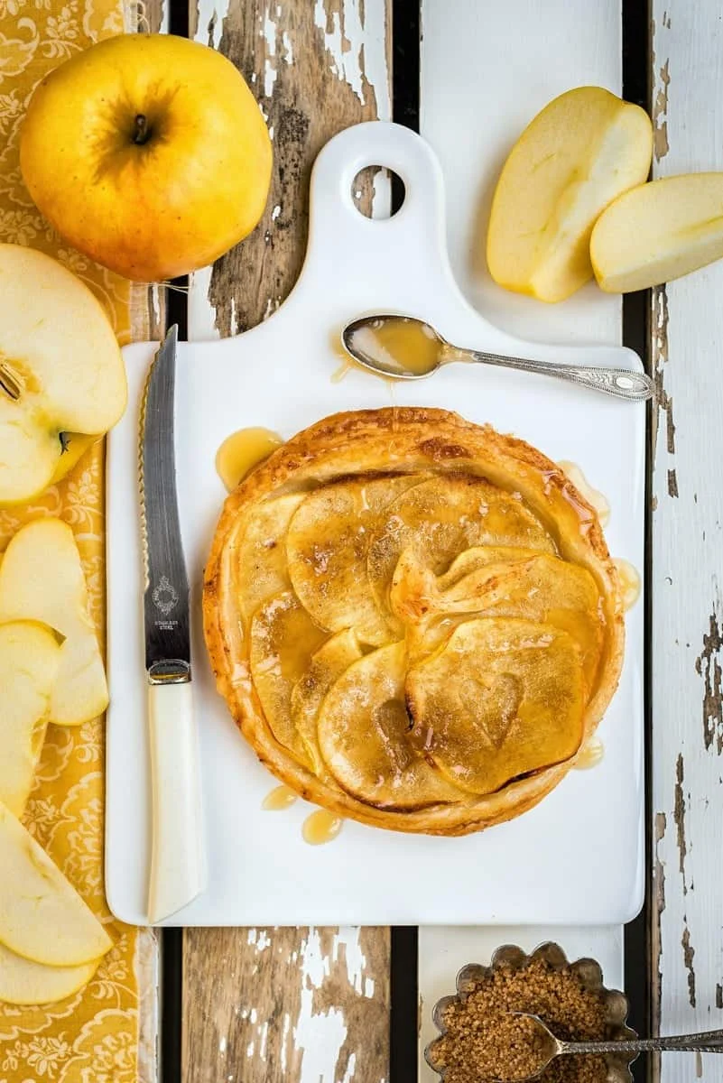 Apple and marzipan tart with salted caramel