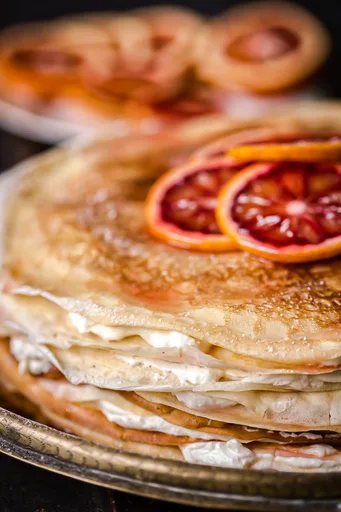 Crepe Cake with Blood Orange Ricotta Cream