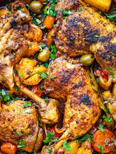 Pollo guisado puertorriqueño reconfortante