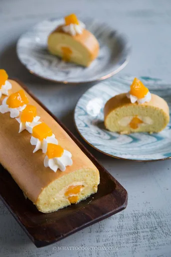 Soft Fluffy Mango Cream Swiss Roll Cake (Chiffon Style)