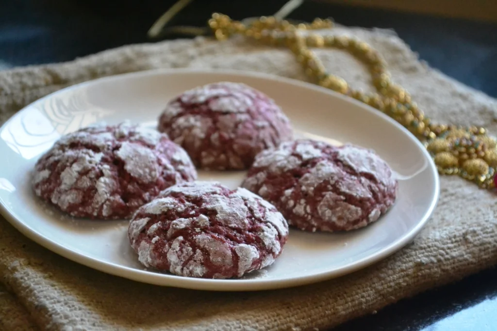 Eggless Red Velvet Crinkle Cookies Recipe