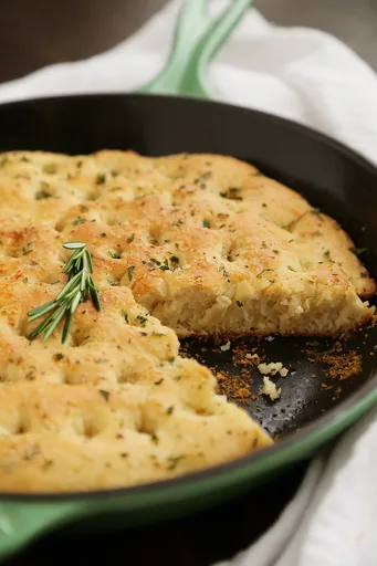 Focaccia Rápida de Ajo y Parmesano en Sartén