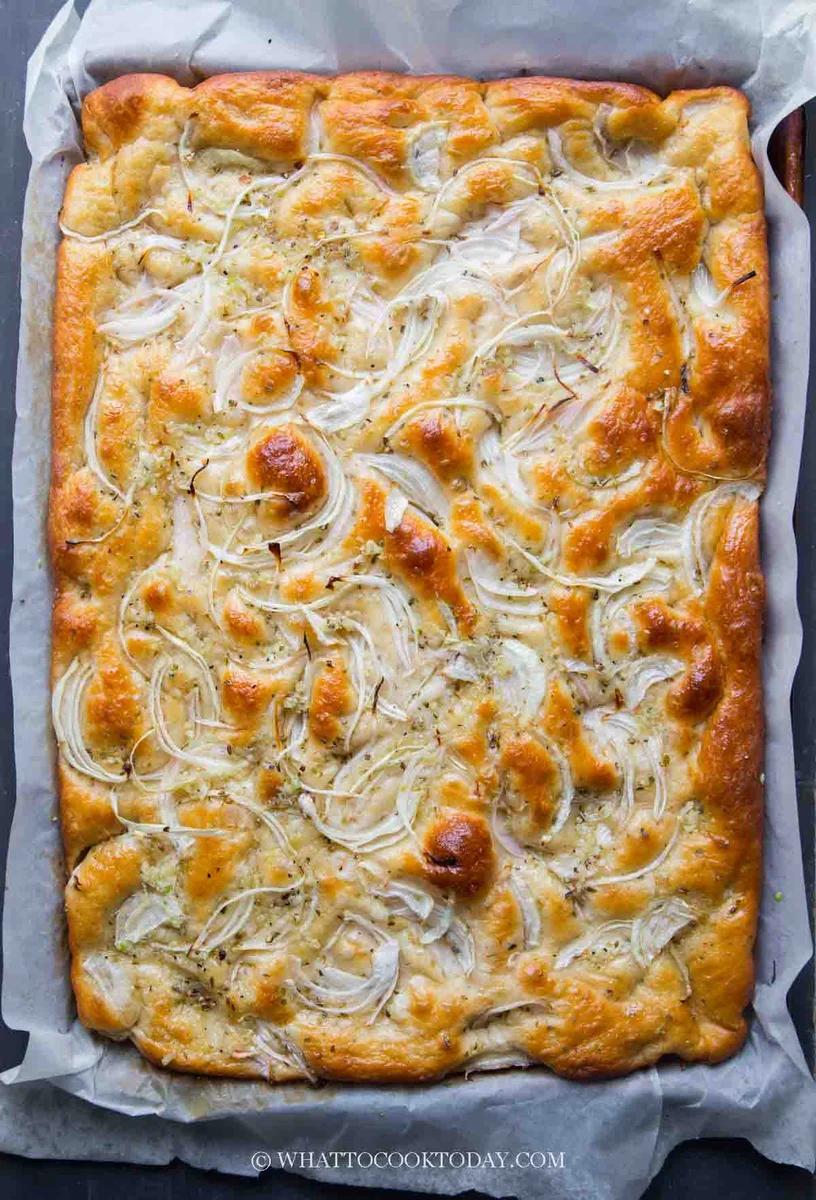 Yogurt Focaccia with Onion and Garlic Butter