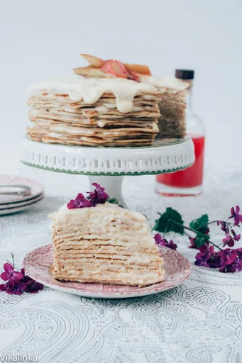 Rhubarb Custard Crepe Cake