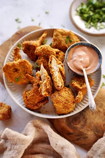 Setas ostra en freidora de aire (nuggets de pollo veganos)