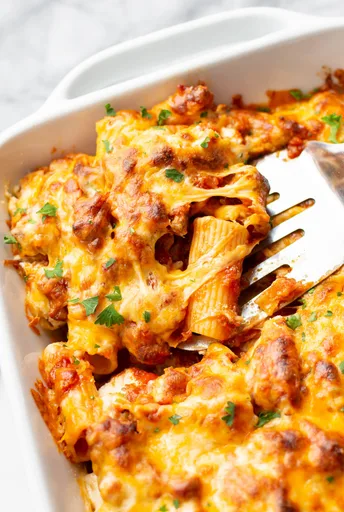 Rigatoni al horno con cuatro quesos
