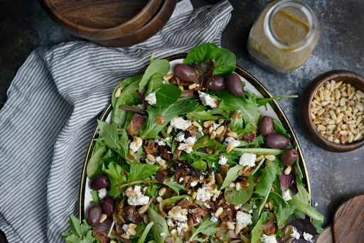 Bacon Blue Cheese House Salad with Sweet Basil Vinaigrette