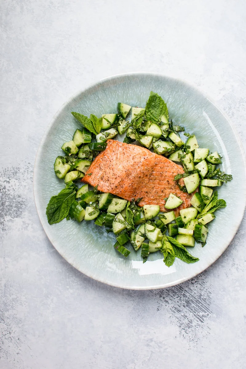 Baked Salmon with Cucumber Mint Salsa