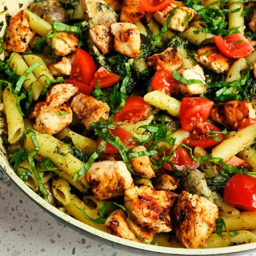 Receta de pasta con pollo al pesto