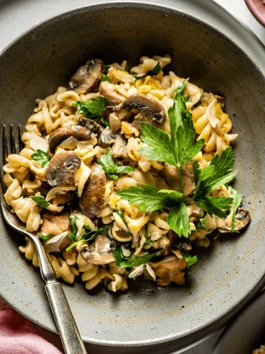 Receta de pasta con pollo y setas
