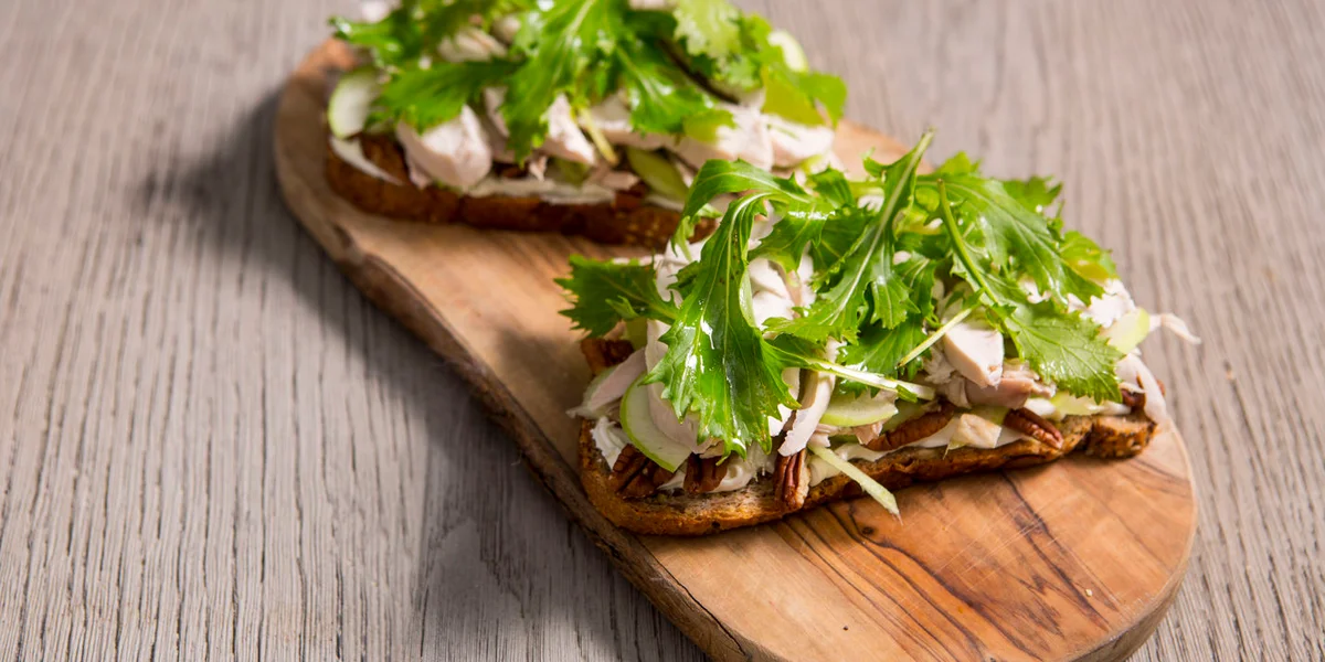 Leftover turkey sandwich with cream cheese and mizuna
