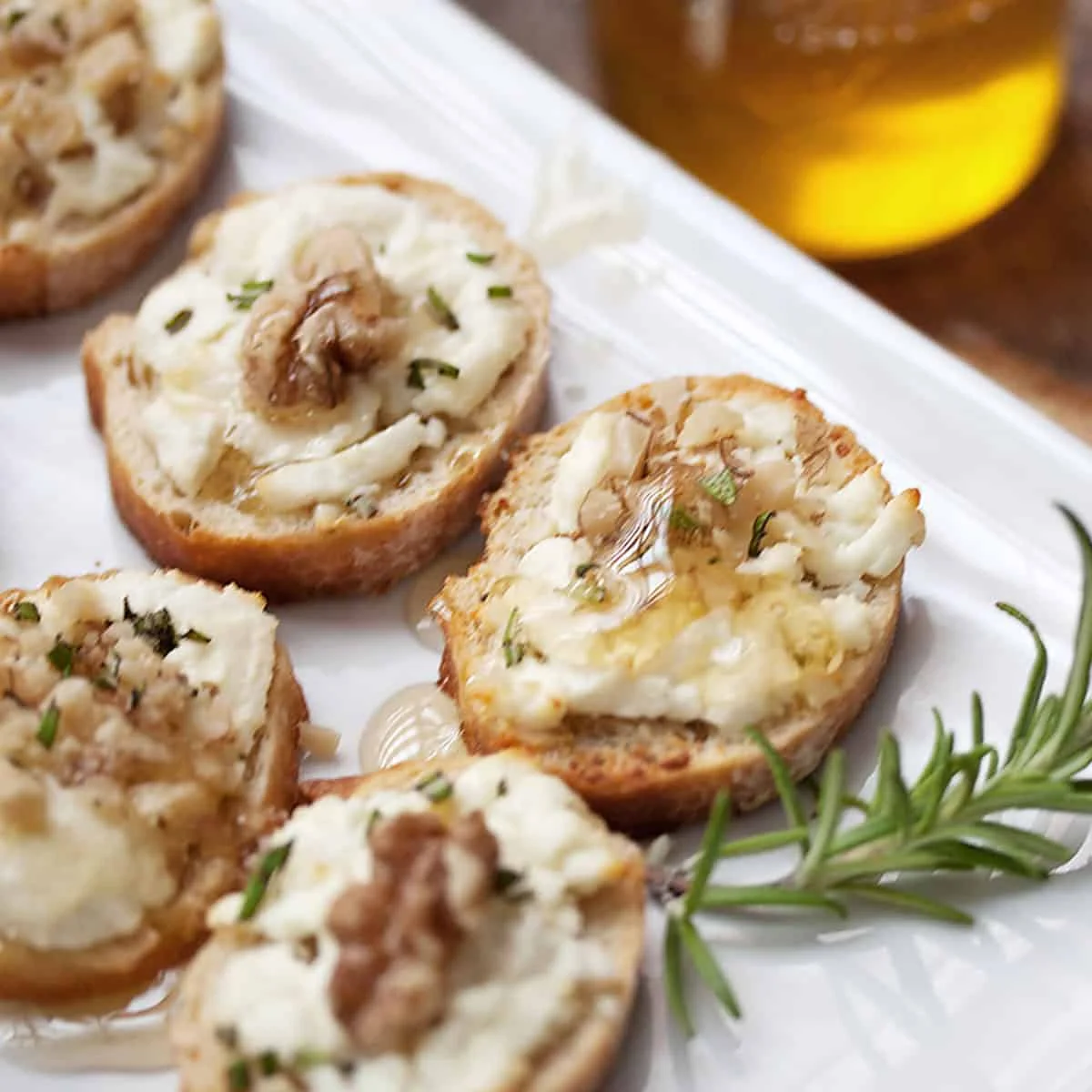 Goat Cheese Crostini with Walnuts and Honey