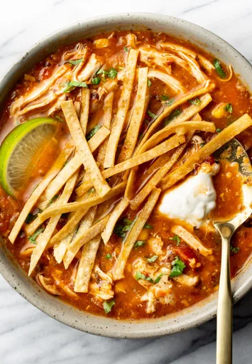 Sopa de tortilla con pollo fácil