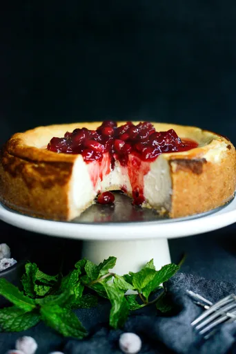 Tarta de queso con queso de cabra y base de galleta de tahini