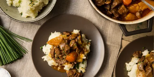 Mutton casserole with buttery champ potato