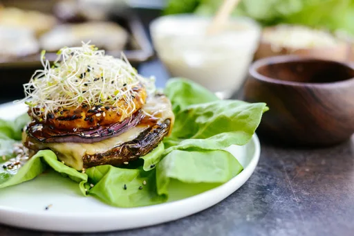 Grilled Teriyaki Portobello Burgers with Honey Wasabi Mayo