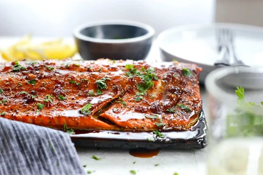 Grilled Whiskey Glazed Cedar Plank Salmon