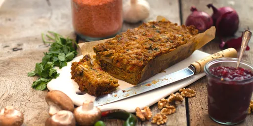 Spiced lentil, nut and vegetable roast