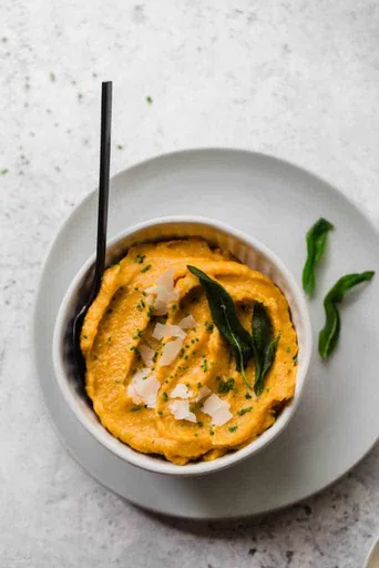 Creamy Mashed Butternut Squash with Crispy Sage Leaves